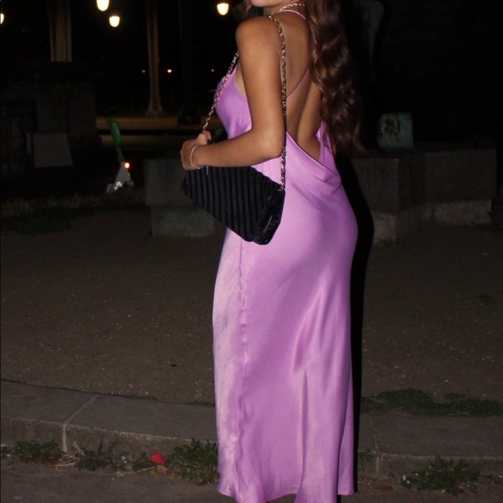 Zara satin cowl neck, low back dress